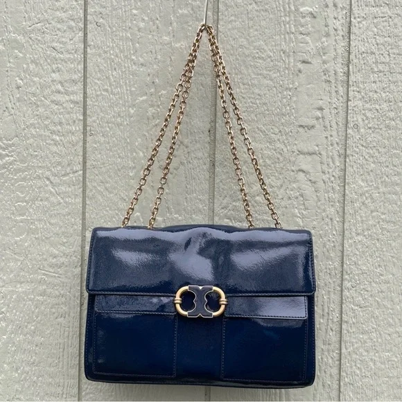 Tory Burch handbags cross body shoulder Gemini Link Patent Leather Golden Chain - Picture 1 of 16